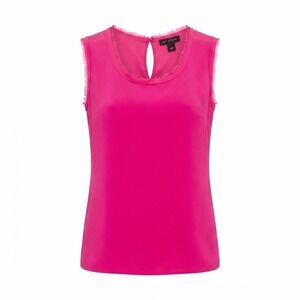 St John Hot Pink Silk Spandex Frayed Trim Sleeveless Blouse Shell Size 8 - CJ